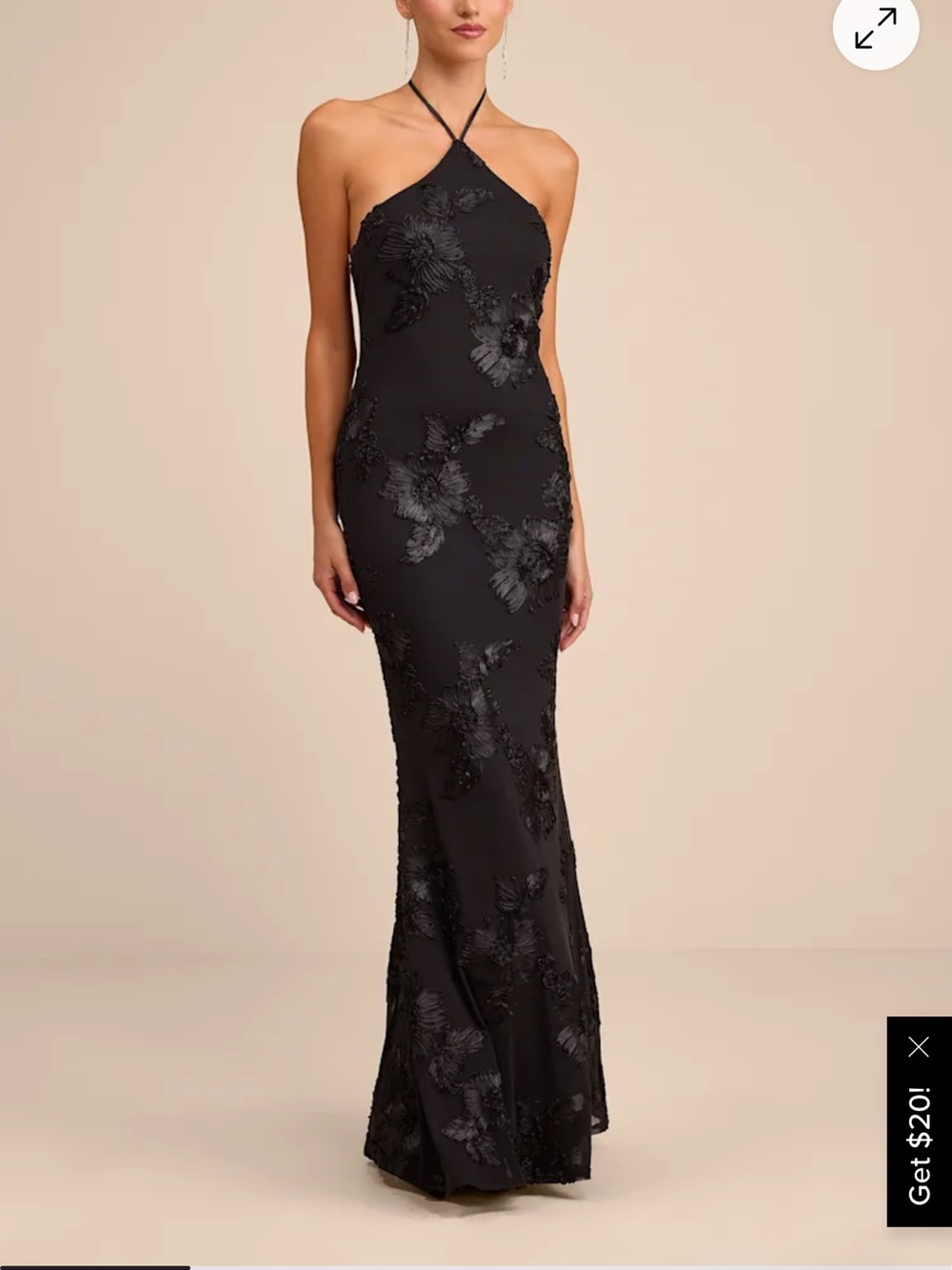 Lulu's Black Floral Lace Halter Evening Gown